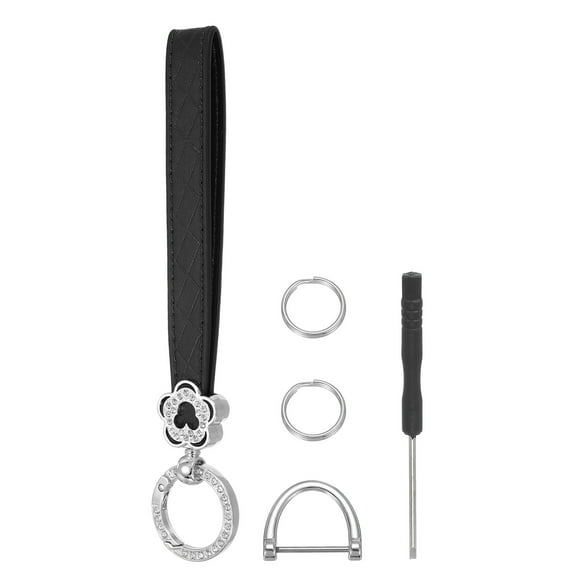 Leather Keychain Car Key Chain Wristlet Key Fob Holder Flower Style Flower Silver/Black