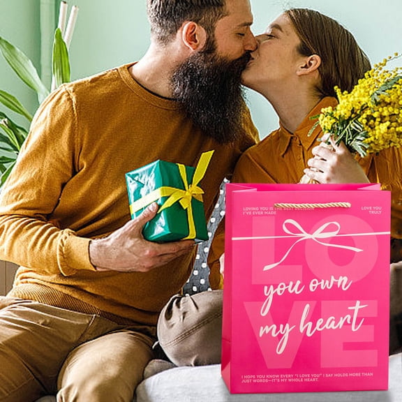 OEFNTAC Decorations Romantic Gift Bag for Couples Present Valentine's Day Exchange Tote Durable Organizer Reusable Storage Anniversaries Wedding Easy Carry 8.7x3.9x6.7in