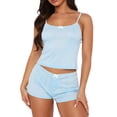 thumbnail image 2 of KIHOUT Women's Lace Trim Ribbed Knit Cami Top and Bow Detail Shorts 2 Piece Loungewear Pajama Set for Summer Sleep and Casual Lounging, 2 of 6