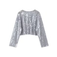 thumbnail image 3 of Round Neck Sequin Drop Shoulder Top for Women Silver Small, 3 of 4