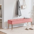 thumbnail image 4 of Wubio  Modern Velvet Ottoman Bench, Button-Tufted Upholstered Bedroom Benches,End of Bed Bench with Gold Base for Entryway Living Room Dining Room, Pink, 4 of 9