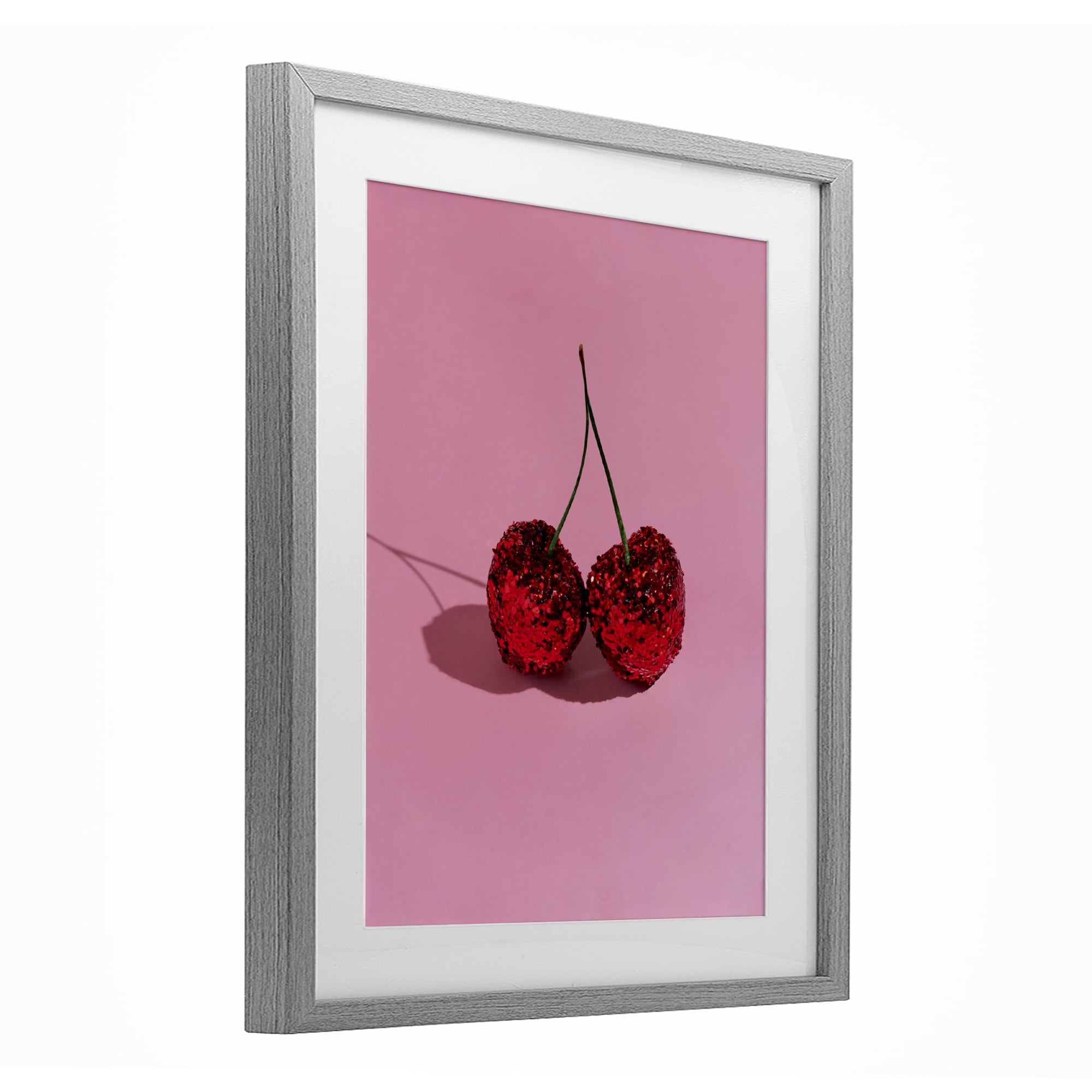 Stupell Industries Glitter Encrusted Cherries Gray Framed Print Under Glass, design by LISH Creative