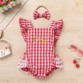 thumbnail image 5 of IBTOM CASTLE Baby Girl 1st Birthday Outfit Summer Vintage Plaid Romper with Headband for Cake Smash Photo Shoot 12-18 Months Red, 5 of 8