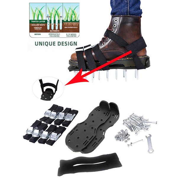 1 par de zapatos aireadores de césped cómodos para césped con suelo de pala de acero inoxidable negro Cola Zapato de aireador de césped