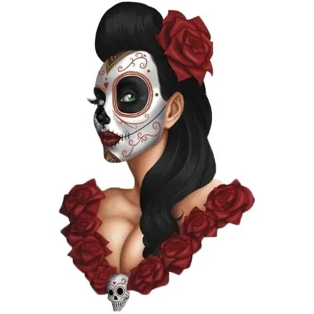 DOPASTICKER Day Of The Dead Girl With Roses Sticker Laptop Sticker Window Sticker Phone Decal Water Bottle Stickers, Cars Stickers, Water Bottle Stickers For Kids