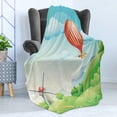 thumbnail image 4 of Grass Soft Flannel Fleece Blanket, Summer Season with Mill and Hot Air Balloon Nursery Style Cartoon Design Illustration, Cozy Plush for Indoor and Outdoor Use, 70" x 90", Multicolor, by Ambesonne, 4 of 5