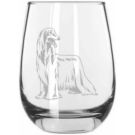 

Afghan Hound Alternate Dog Themed Etched 15.25oz Libbey Stemless Wine Glass