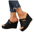 thumbnail image 6 of Rotm Strap Sandals Women's Low Wedge Heels Summer Dressy Platform Sandals Elastic Ankle Strap Open Toe Flower Shoes Black,8, 6 of 7
