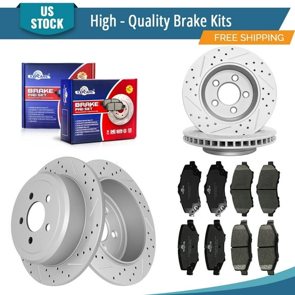 YXPCARS 12PCS Front Rear Brake Kits, Drilled & Slotted Brake Rotors   Ceramic Brake Pads Kit for 2007-2011 Dodge Nitro 2008-2012 Jeep Liberty (53042 53044 1273 1274)