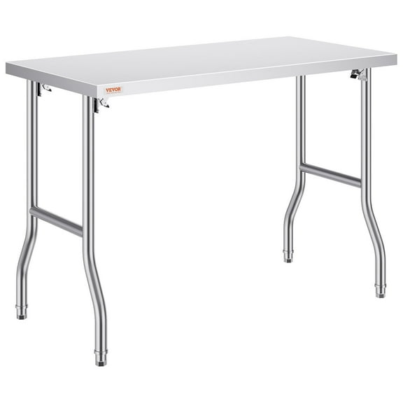 48x24 Inch Stainless Steel Folding Worktable – Heavy-duty Commercial Prep Table, 661 lbs Capacity, Kitchen Island for Restaurants & Catering, Silver