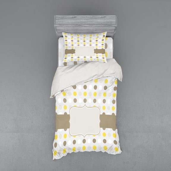Ambesonne Abstract Bedding Set 3 Pcs, Polka Dots Image, Twin, Pale Brown Marigold