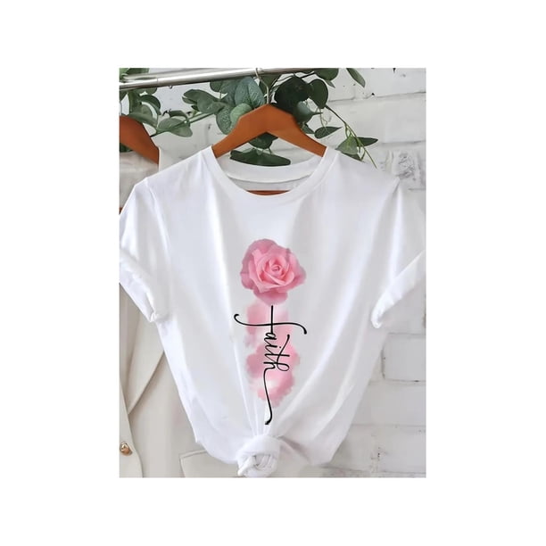 Faith Flowers and Plants Printed T-Shirts, Casual T-Shirts with Short Sleeves and Spring and Summer Fashion Women'S Tops T-Shirts