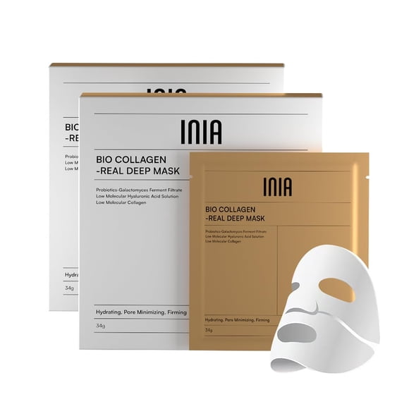 Mascarilla facial INIA Bio-Collagen con ácido hialurónico, paquete de 4