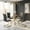 Gold Leg Dark gray Chair, variant on Sumdeal 5-Piece Modern Dining and Chair Set features a glass dining table paired with four PU leather chairs. This space-saving set is suitable for dining rooms, living rooms, and offices.