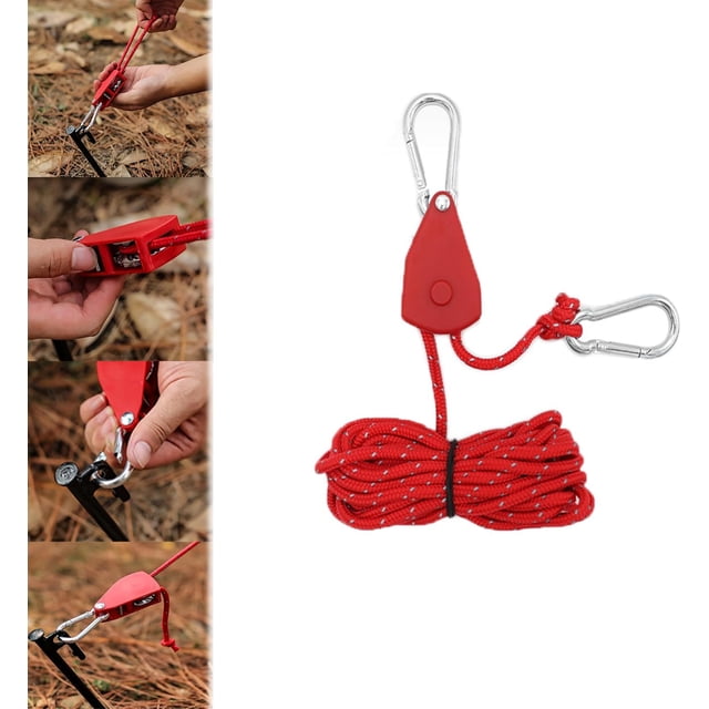 PinesC Portable Adjustable Fix Camping Rope, Portable Adjustable Windproof Camping Rope, Adjustable Camping Rope, Tent Tarps Camping Rope for Canopy Shelter (red)
