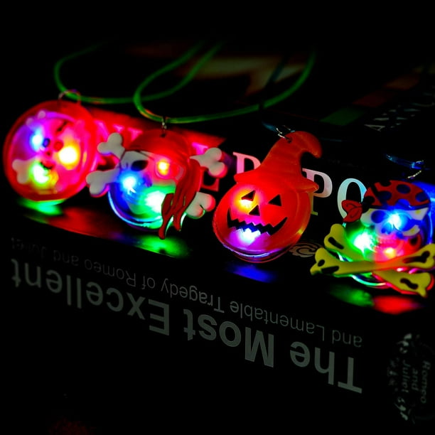 20 Pieces Halloween LED Necklace LED Flash Necklace Halloween Light up Necklace LED Skull Pirate Eyeball Pumpkin Necklace for Kids and Adults