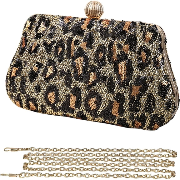 Sparkly Sequin Evening Bag for Women Fashion Leopard Print Shoulder Bag Party Prom Handbag