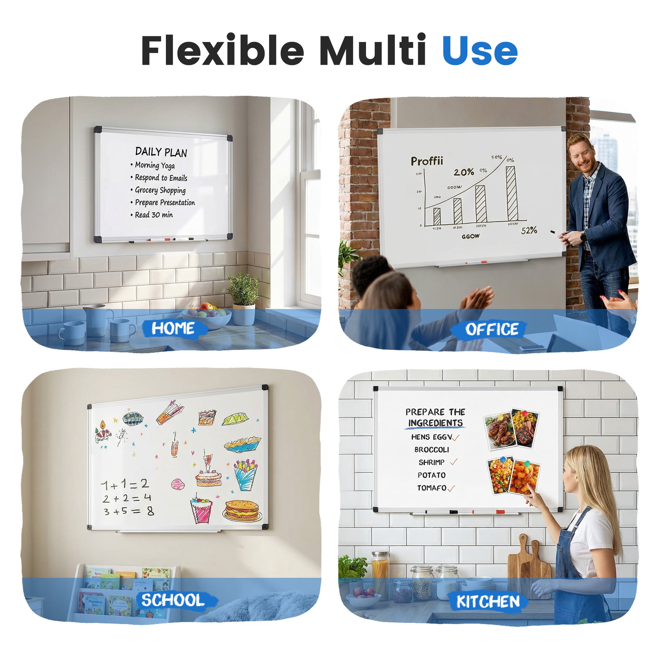 SHOUFTW Magnetic Dry Erase Board, Wall Mounted Whiteboard with Aluminum Frame and Removable Pen Tray, Horizontal or Vertical Installation