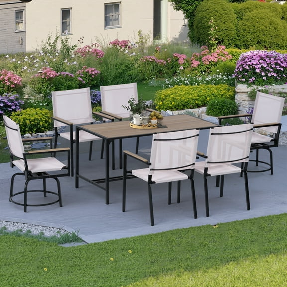 5 Piece Outdoor Patio Height Bar Dining Table Sets, 41'' Hight Outdoor Patio Funiture Table Set with 4 Chairs and Cushions, Kitchen Table with Storage Shelf for Backyard, Poolside, Grey Wicker, S5984