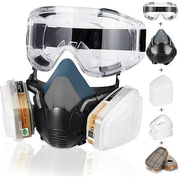 ANUNU Respirator Reusable Half Face Cover Gas  with Safety Glasses