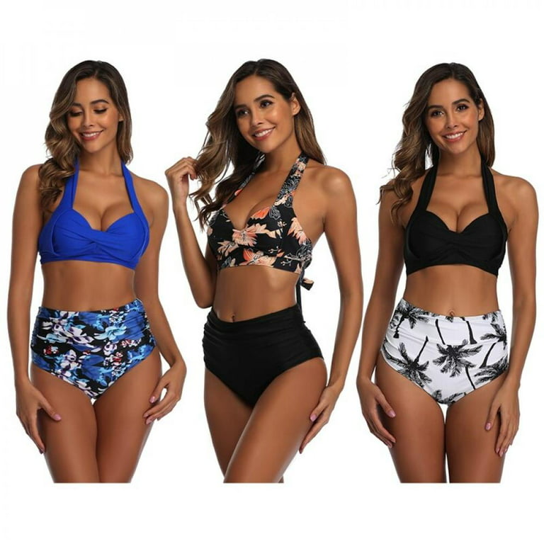 Swimsuits for Women Two Piece Bathing Suits Bra Top with High Waisted  Bottom Wrap Bikini Set