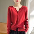 thumbnail image 3 of Fgnfyis Seamless Knit Cardigan for Long Sleeve Solid Color Sweater Coat Soft Cardigan Sweaters for Women for Comfortable Open Front Red L, 3 of 4