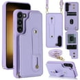 thumbnail image 1 of ELEHOLD Samsung Galaxy S23 Plus Wallet Case, Flip Card Slots Magnetic Button Kickstand Function Non-Slip Wristband Crossbody Shoulder Strap for Samsung Galaxy S23+ Fashion Leather Case,Purple, 1 of 8