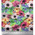 thumbnail image 1 of Soimoi Green polyester Crepe Fabric Peony & Anemone Floral Printed Fabric 1 Yard 42 Inch Wide, 1 of 3