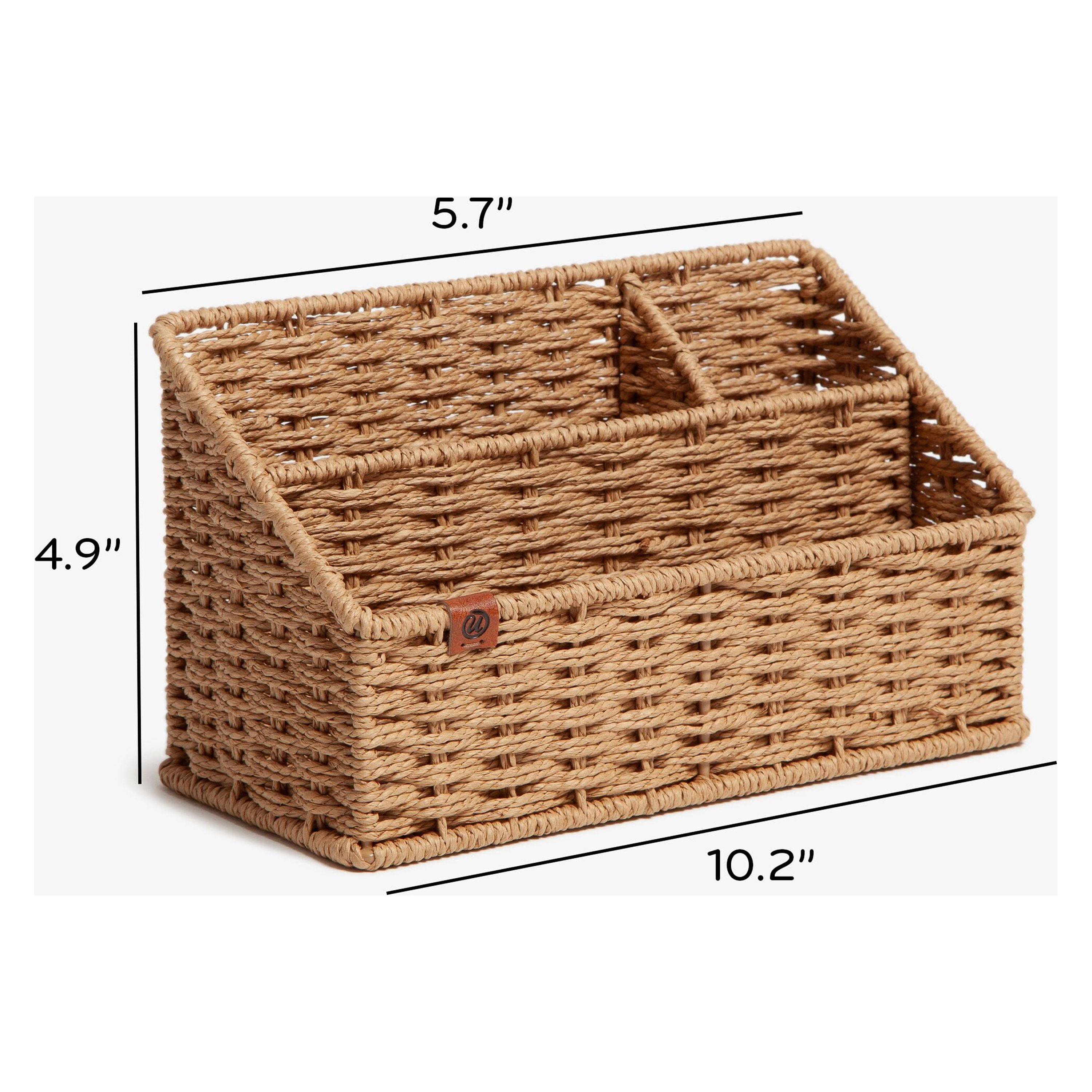 U Brands Woven Desktop Organizer, 10.2" x  4.9" x 5.7", Boho Chic, Brown