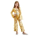 thumbnail image 2 of CHICTRY Kids Girl 70s Disco Dance Jumpsuits Movies Babydoll Dress-up Metallic Ruffles Bodysuits Gold 6, 2 of 7
