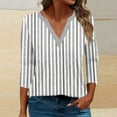 thumbnail image 5 of cocolona Womens 3/4 Sleeve Tops 2025 Fall V Neck Lightweight Shirts Business Casual Work Blouse Fashion Stripe Print T-shirts, 5 of 6
