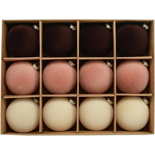 12 bolas navideñas de terciopelo, bolas grandes de 2,4 pulgadas para adornos navideños de terciopelo para decoración de árboles de Navidad, adornos navideños flocados colgantes, juego de bolas navideñ