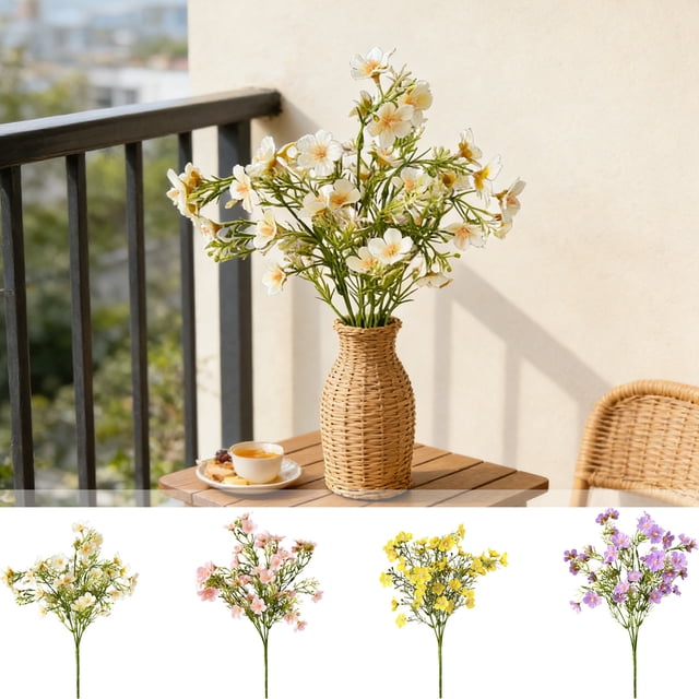 Ramo de flores artificiales - Plantas decorativas sintéticas, arreglo de tela de plástico para centro de mesa de oficina en casa, rosa amarillo blanco morado, 13,39 x 5,91 in