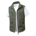thumbnail image 2 of Veste Sans Manches Décontractée pour Hommes Grande Taille Légère avec Col Montant Gilet Multi-Poches Cargo Extérieur pour Randonnée Pêche Plage Vacances Mode Urbaine Usage Quotidien / IhhxPro, Vert Armée G, 2 of 8