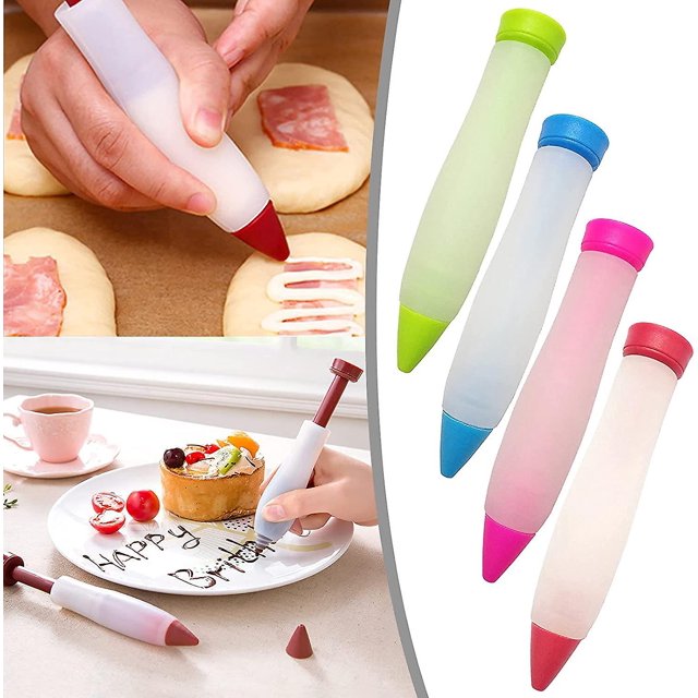 Prevently Mold Cream Cup Icing Piping Silicone Nozzle Dessert Decorator Cake Pen Cake Diy Doodle Pen Milking Grease Pen(4pcs, Green, Blue, Pink, Red)