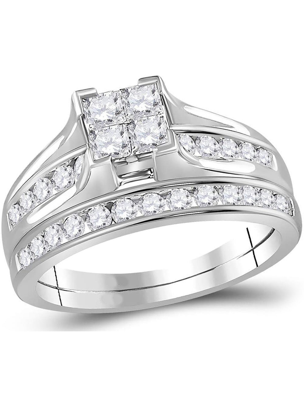1.00 Ct Princess & Round Cut Simulated Diamond Channel Set Wedding Band In 14K White Gold Plated