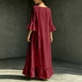 thumbnail image 6 of QUNYINEY 3/4 Sleeve Dresses for Women 2026 Casual Flowy Red Maxi A Line Dress Loose Fit Vacation with Pockets V Neck Dresses, 6 of 9