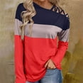 thumbnail image 2 of Scyoekwg Fall Long Sleeve Cold Shoulder Tops for Womens Sloping Shoulders Cross Strap Shirts Casual Loose Color Block Tops Blouse Tunic Tops Red XL, 2 of 5