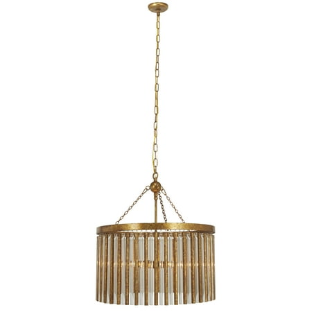 

DecMode 22 x 25 Brass Metal Crystal Embellished 6 Light Chandelier with Link Style Chain 1-Piece
