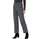thumbnail image 4 of Pantalones largos rectos de cintura elástica con botones y cremallera de cuadros para mujer Inspire Chic en azul oscuro y beige, 4 of 6