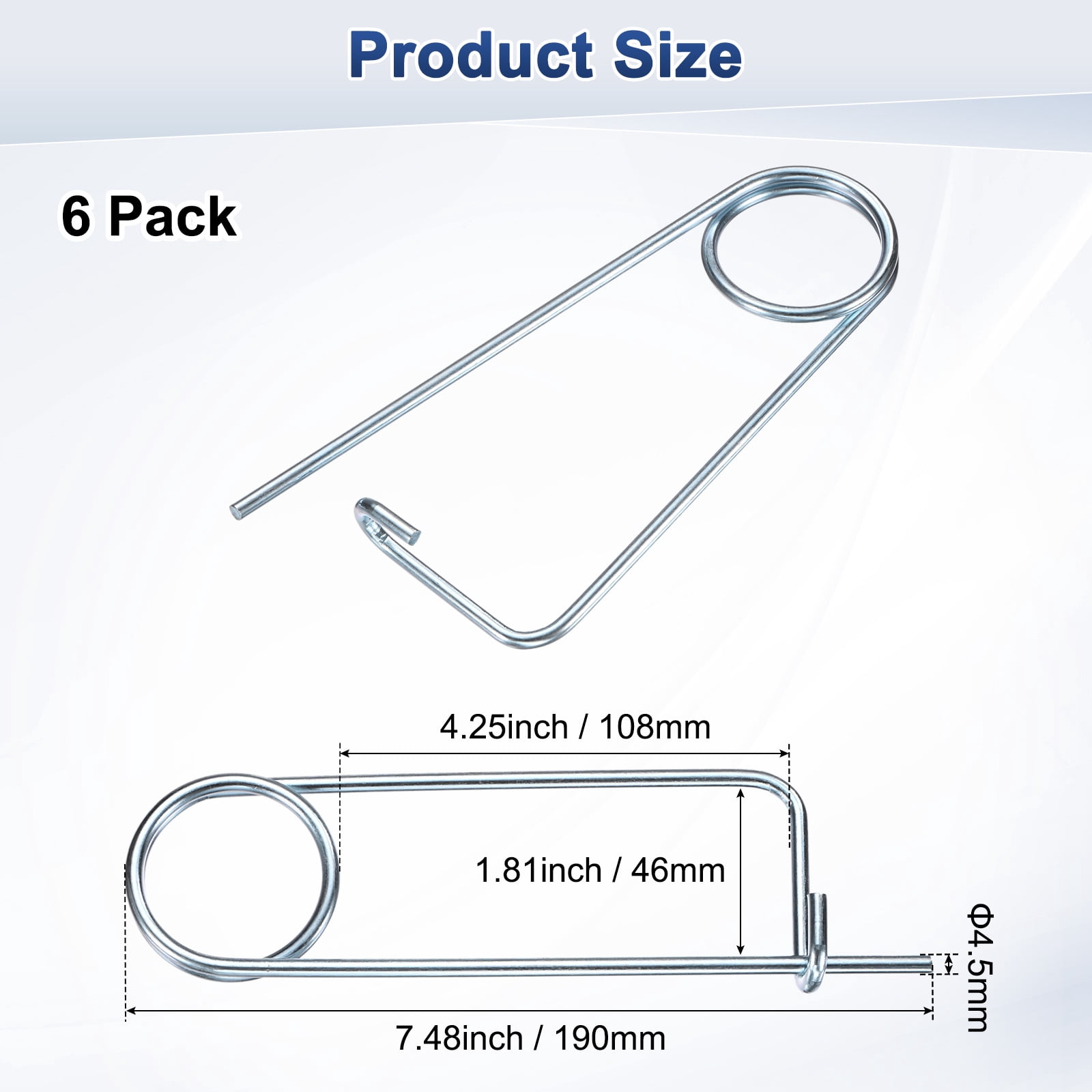Uxcell 6-Pack Brooch Shape Cotter Safety Pin, M4.5x108mm Spring Steel Pins Quick Lock Brooch Fastener Heavy Retainer Clips