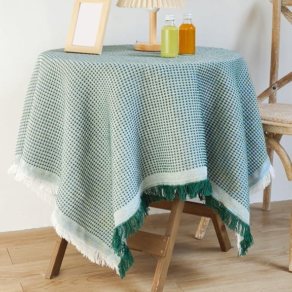 Round Tablecloth, Wrinkle-Free Heavy Weight Cotton Linen Farmhouse Tablecloth, Washable Linen Cotton Table Cover 90cm for 50-70cm Round Tables(Dark Green)