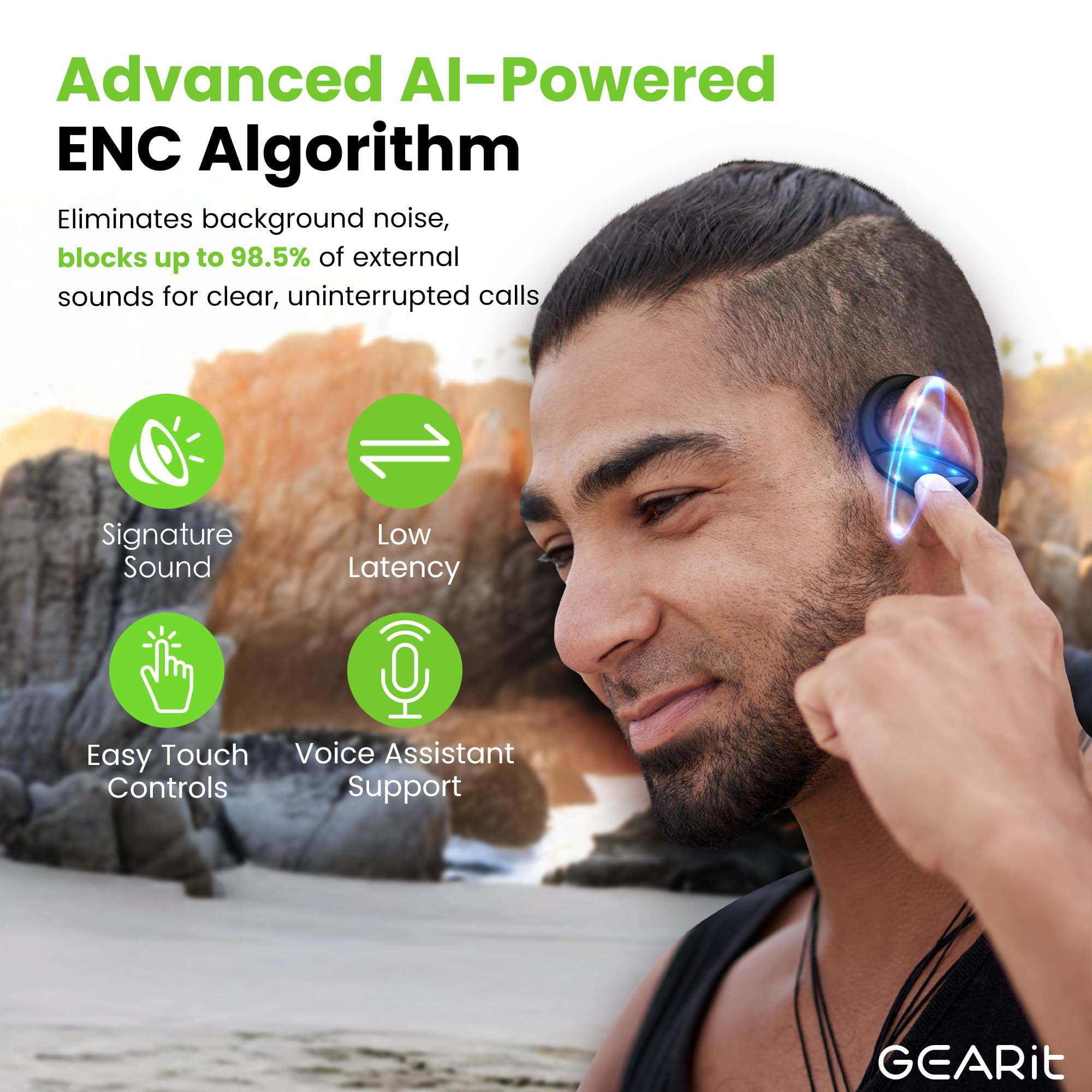 GEARit Sport Hook True Wireless Earbuds Compatible with iPhone & Android - 23H Playtime - IPX7 Water Resistant & Sweatproof - Secure Fit 5.4 Bluetooth Ear Buds - Wireless Bluetooth Earbuds