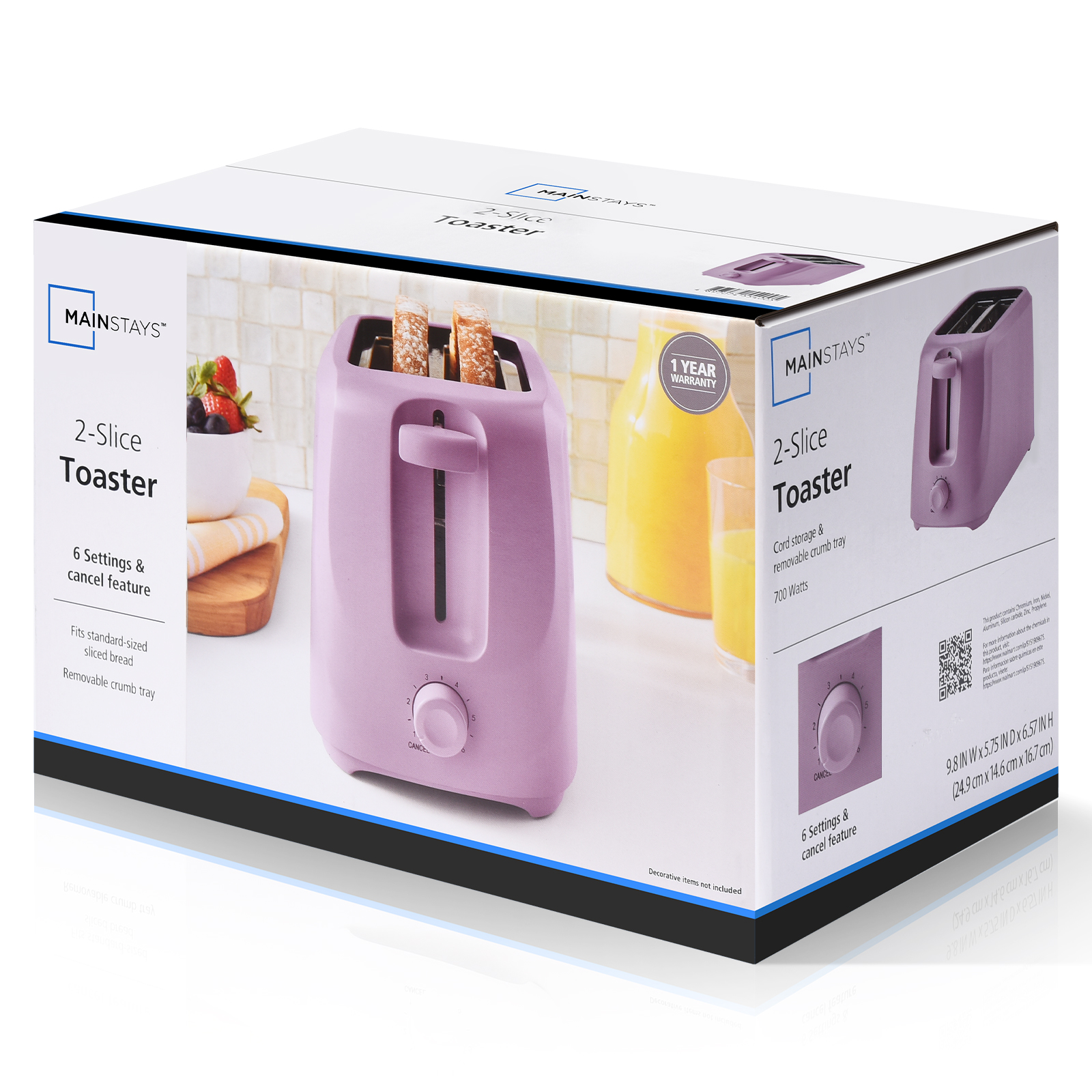 Mainstays 2-Slice Toaster, Lilac Bloom photo 7