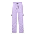 thumbnail image 4 of WULMLEO Women's Drawstring Elastic Waist Loose Pants Casual Flap Pocket Cargo Pants Trousers Purple S, 4 of 5