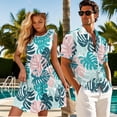 thumbnail image 3 of Jeiento Matching Hawaiian Outfits for Couples Womens Summer Dress Aloha Shirt Tropical Leaves Men Button Down Shirt Matching Dress and Shirt for Couples, 3 of 6