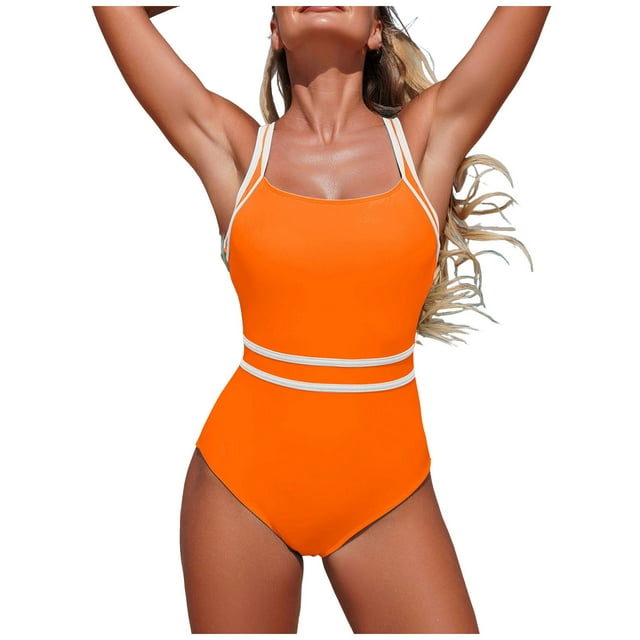 Yammkia 1 Piece Bathing Suits for Women Womens One Piece Swimsuit Retro Tummy Control Bathing Suits Ruched Modest Full Coverage Swimwear(Orange,S)