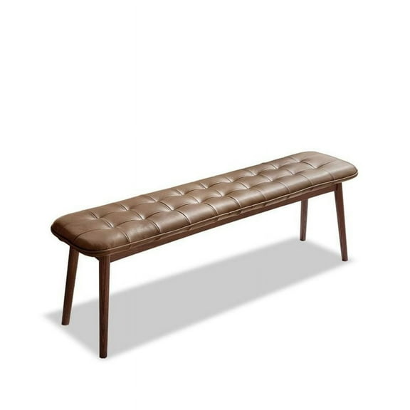 Natural Oak Wood For Dining Bench Table Bench For Living Room With Leather Cushion,Brown