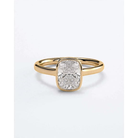 Brilliaura 2 CT Cushion Cut Bezel Lab Grown Diamond Engagement Ring for Women 10k Yellow Gold Ring Size 4