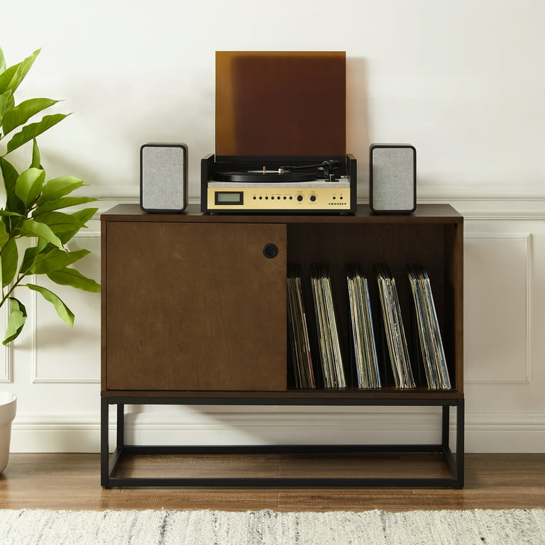 Crosley Furniture Byron Media Console and Record Player Stand with Storage for Vinyl Records